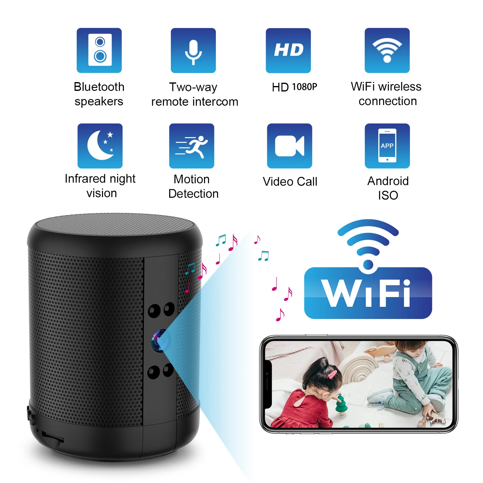 Home Security Robot - Caméra de sécurité WiFi avec haut-parleur,