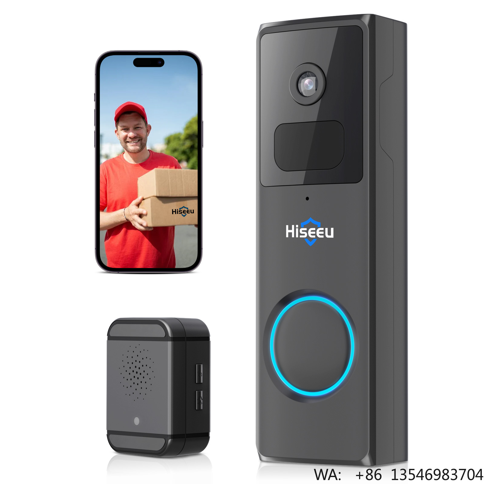 Home Security Ring Camera - Sonnette de porte connectée Hiseeu 1080P,
