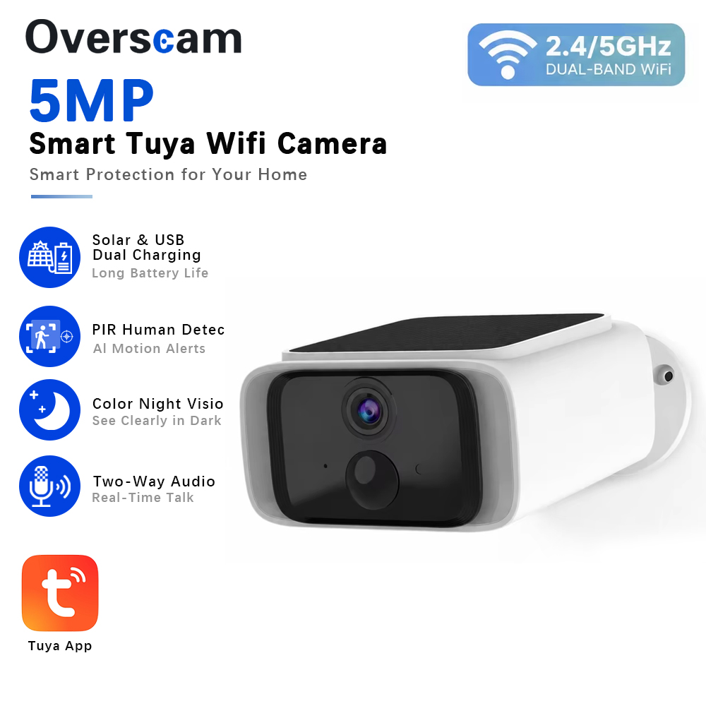 Home Security Battery - Caméra de sécurité solaire Tuya 5MP